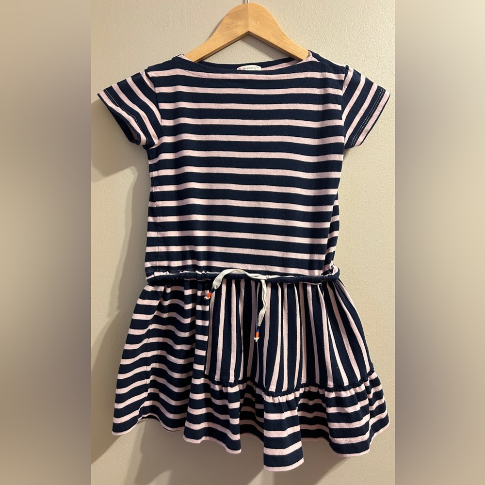 CREWCUTS J. CREW Dress Size 7 Classic Navy and Pink Stripes Short Sleeve EUC